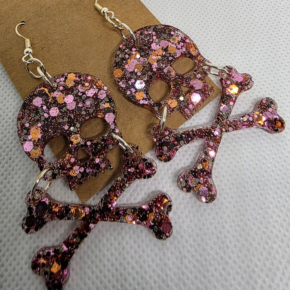 Glitter Skull and Crossbones Earrings